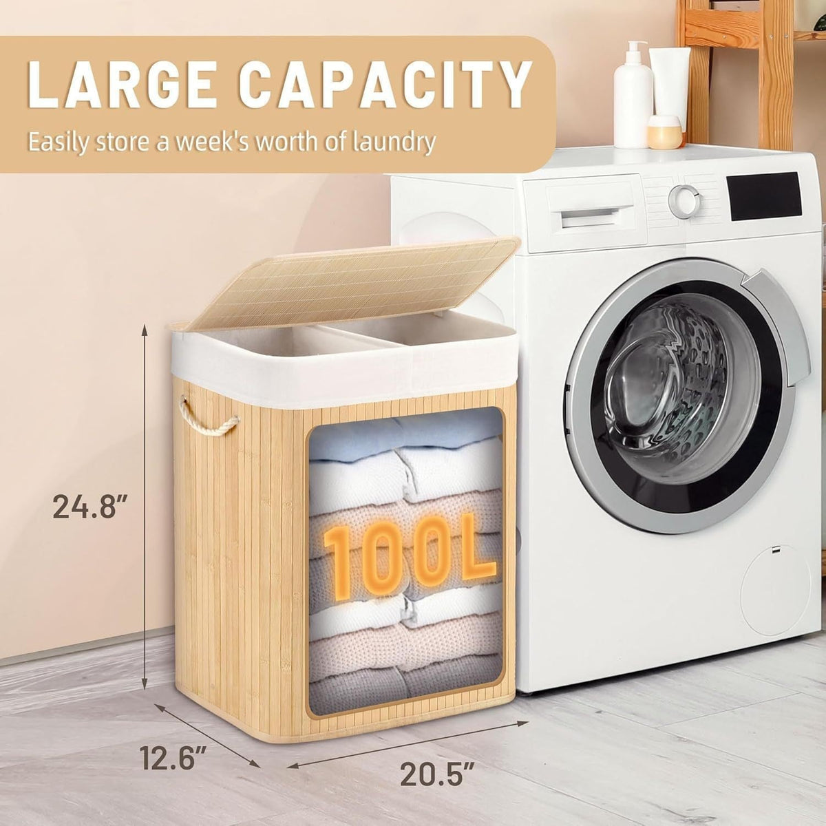 Large Laundry Basket with Two Compartments and Removable Lid | High & Bury
