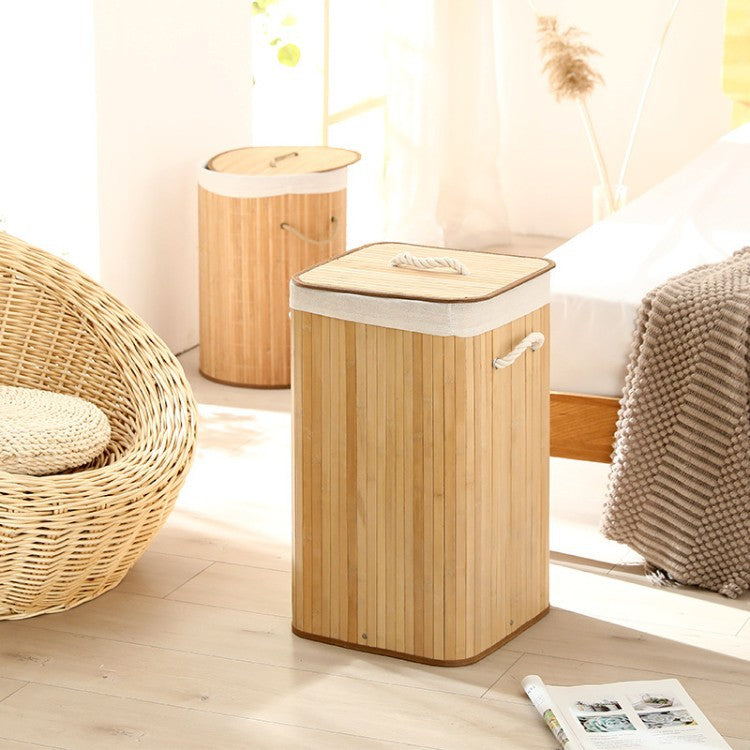 Laundry Basket made of Natural Bamboo Beige Gray | High & Bury