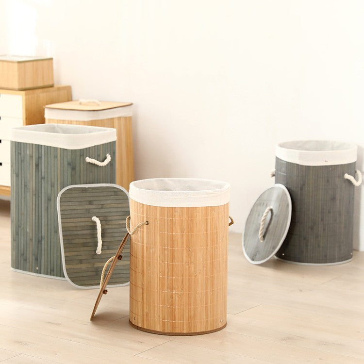 Laundry Basket made of Natural Bamboo Beige Gray | High & Bury