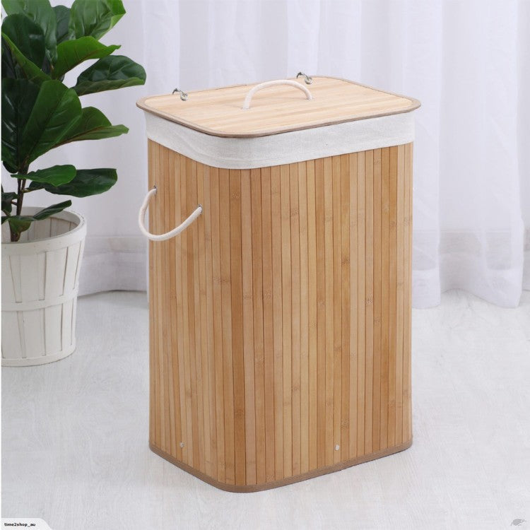 Laundry Basket made of Natural Bamboo with Removable Cover | High & Bury