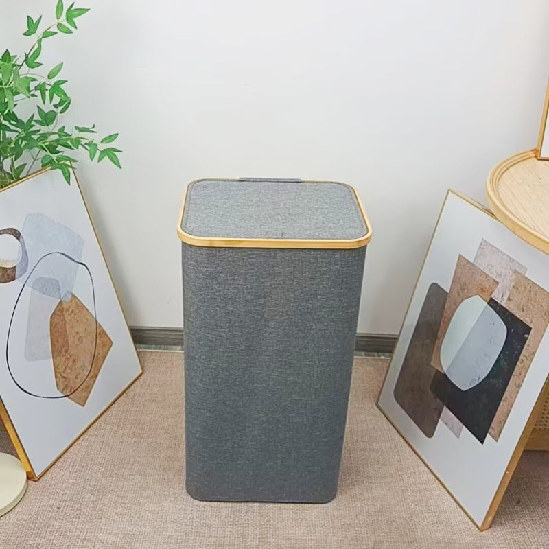 Laundry Basket with Removable Lid and Bamboo Frame | High & Bury