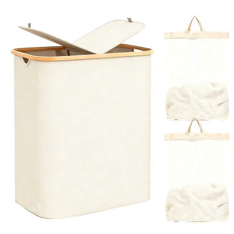 Laundry Separation System with Bamboo Lid and Multiple Compartments | High & Bury