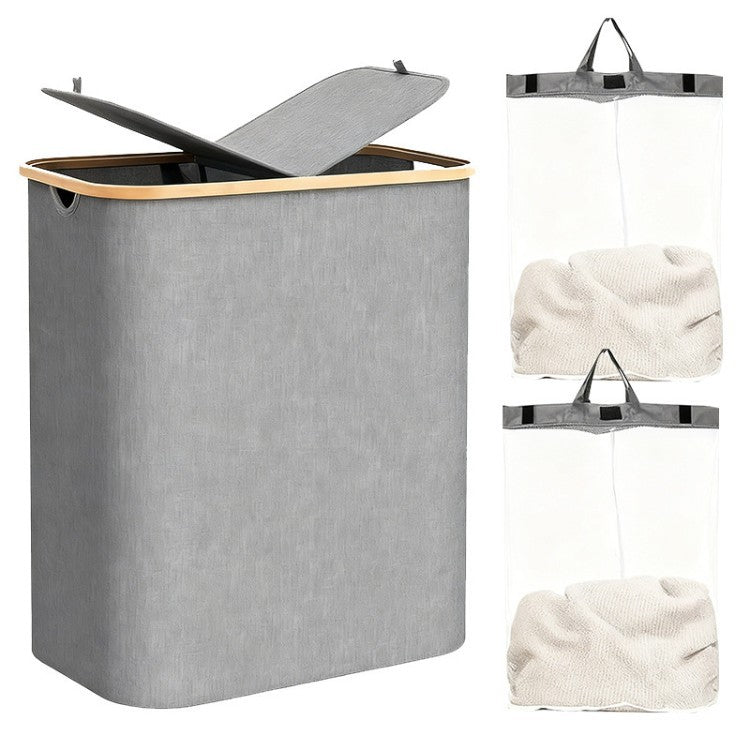 Laundry Separation System with Bamboo Lid and Multiple Compartments | High & Bury
