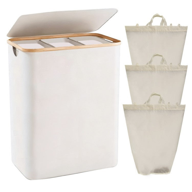 Laundry Separation System with Bamboo Lid and Multiple Compartments | High & Bury