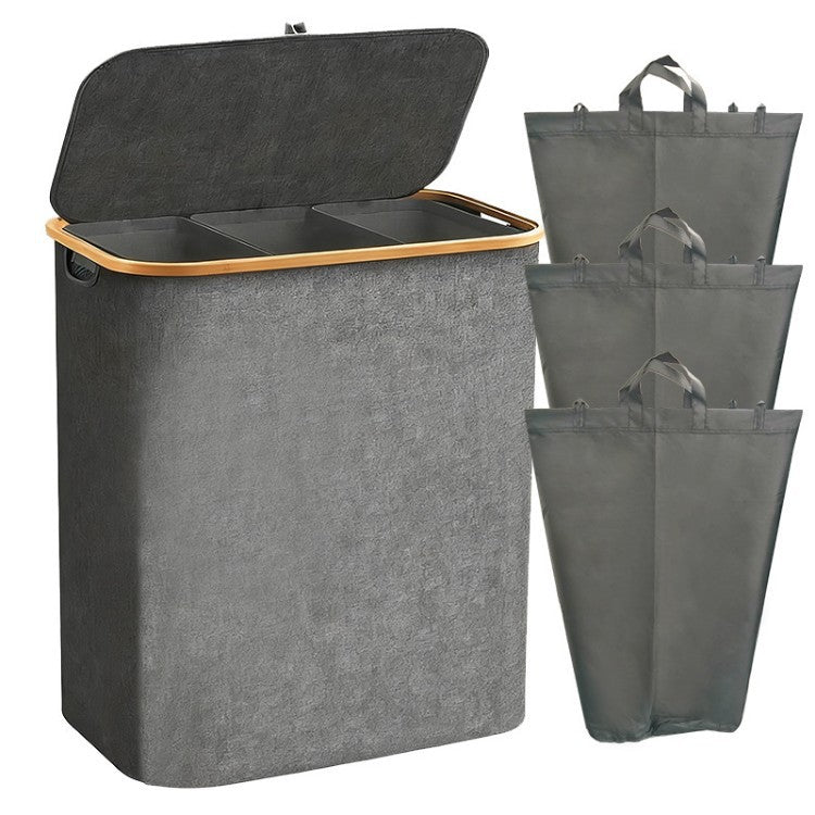 Laundry Separation System with Bamboo Lid and Multiple Compartments | High & Bury