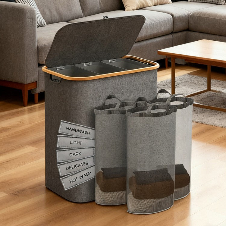 Laundry Separation System with Bamboo Lid and Multiple Compartments | High & Bury