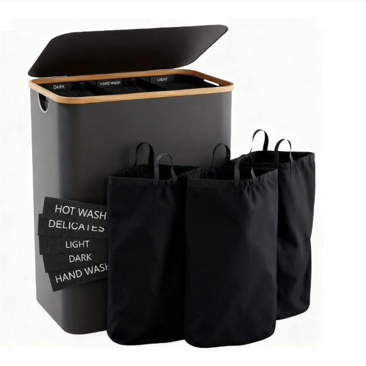 Laundry Separation System with Three Compartments and Removable Inner Pockets | High & Bury