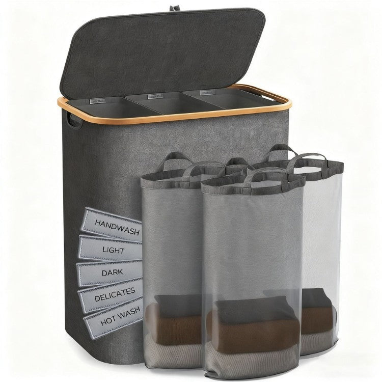 Laundry Separation System with Three Compartments and Removable Inner Pockets | High & Bury