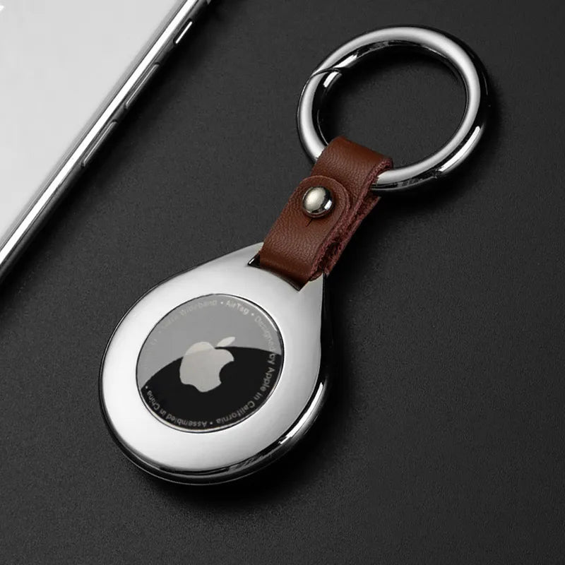 Leather and Metal AirTag Protective Case with Soft Leather Lining, view 2