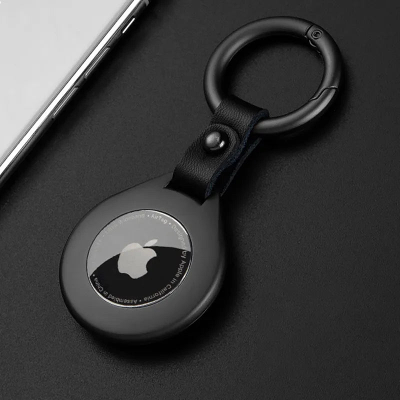 Leather and Metal AirTag Protective Case with Soft Leather Lining