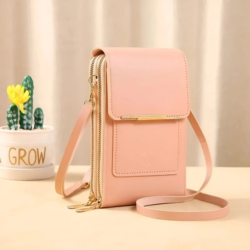 Leather Women's Shoulder Bag with RFID Blocking and Touchscreen Pocket