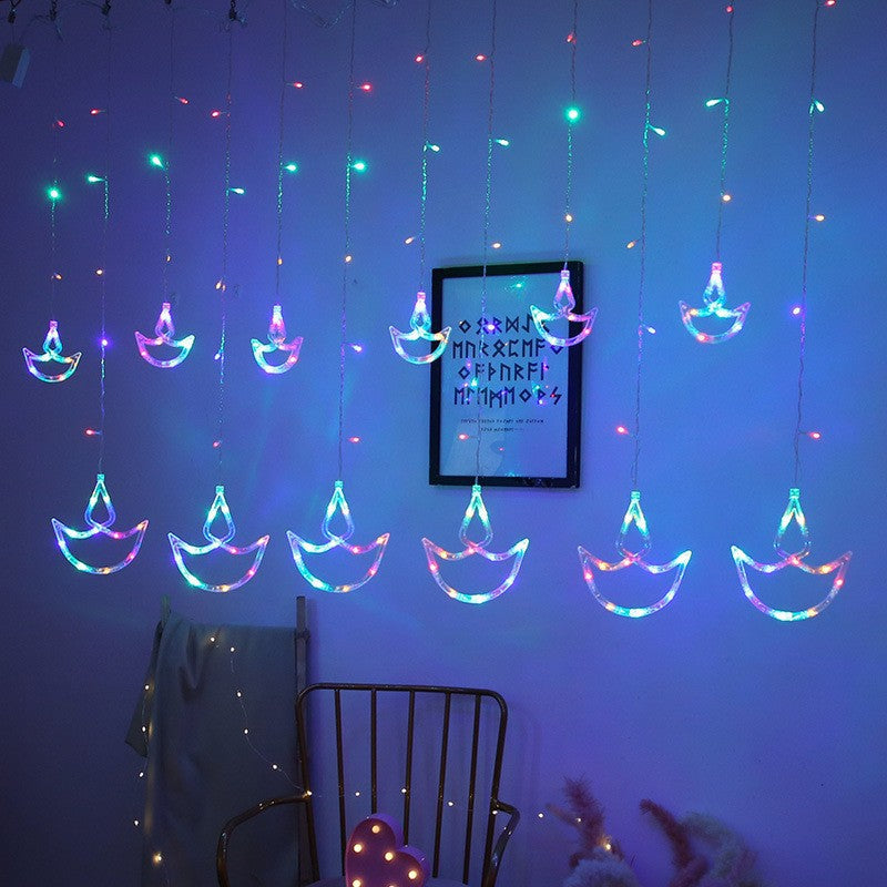 LED Acrylic Hanging Christmas Curtain Light Set with Reindeer Tree Bell and Star Ornaments | High & Bury