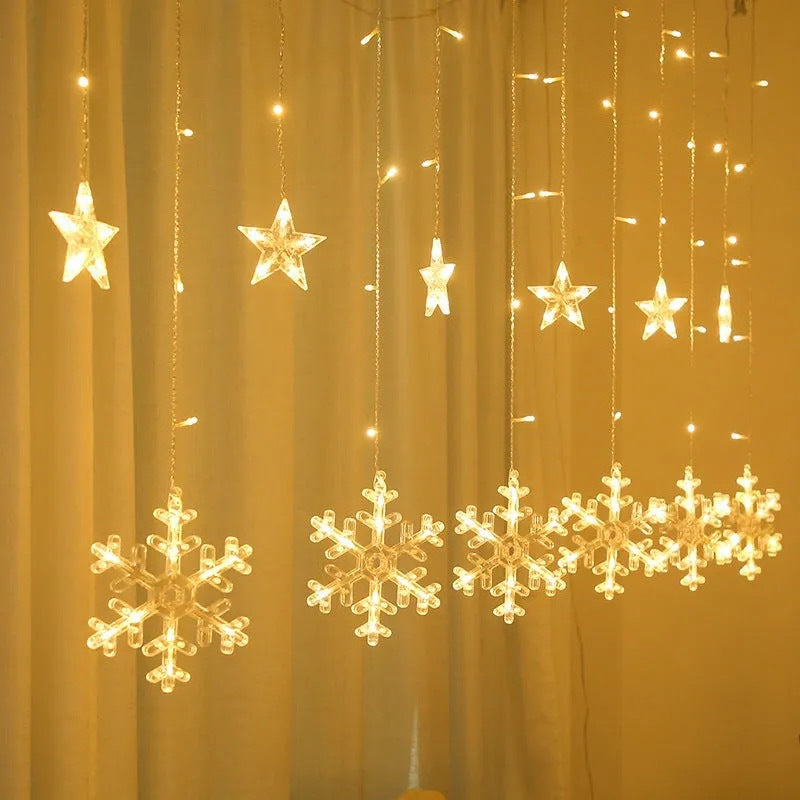 LED Acrylic Hanging Christmas Curtain Light Set with Reindeer Tree Bell and Star Ornaments | High & Bury