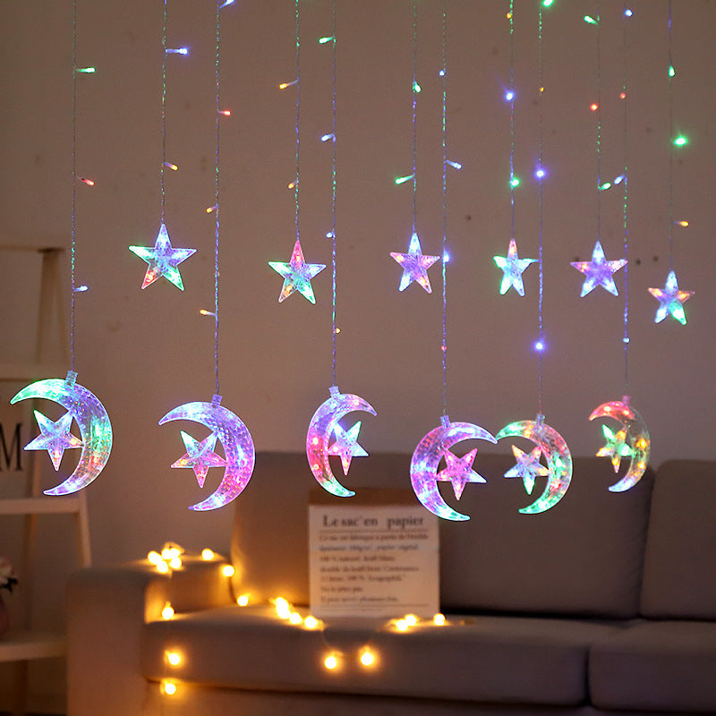 LED Acrylic Hanging Christmas Curtain Light Set with Reindeer Tree Bell and Star Ornaments | High & Bury