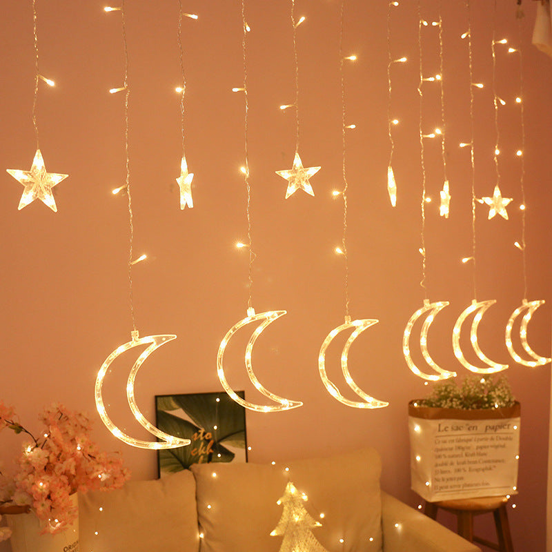 LED Acrylic Hanging Christmas Curtain Light Set with Reindeer Tree Bell and Star Ornaments | High & Bury