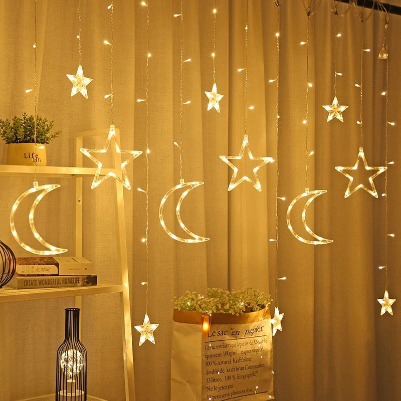LED Acrylic Hanging Christmas Curtain Light Set with Reindeer Tree Bell and Star Ornaments | High & Bury