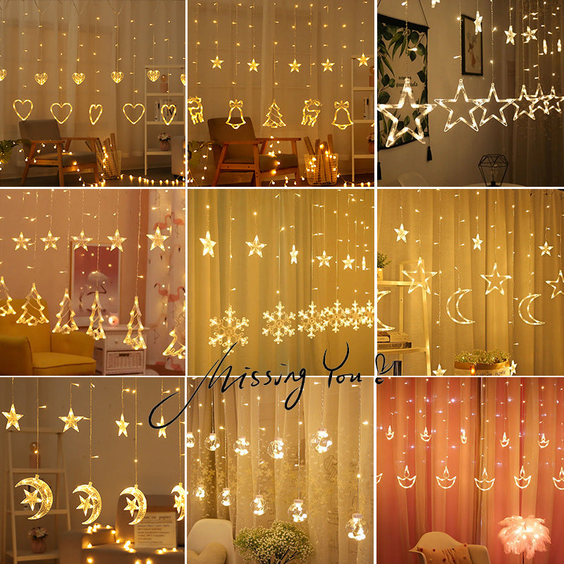 LED Acrylic Hanging Christmas Curtain Light Set with Reindeer Tree Bell and Star Ornaments | High & Bury