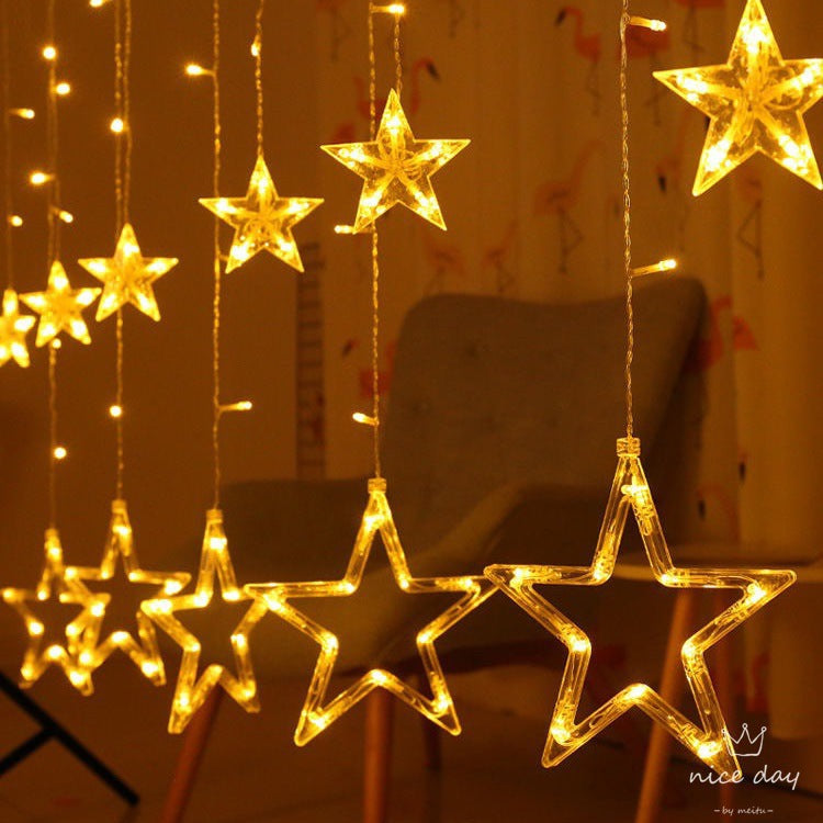 LED Acrylic Hanging Christmas Curtain Light Set with Reindeer Tree Bell and Star Ornaments | High & Bury