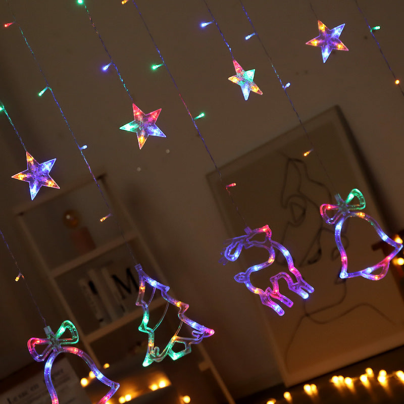 LED Acrylic Hanging Christmas Curtain Light Set with Reindeer Tree Bell and Star Ornaments | High & Bury
