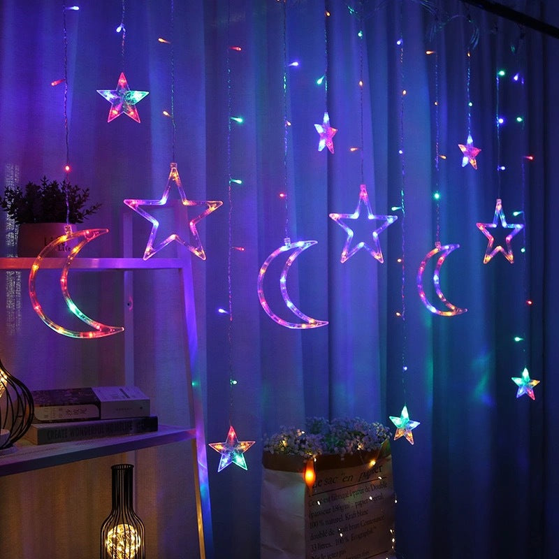 LED Acrylic Hanging Christmas Curtain Light Set with Reindeer Tree Bell and Star Ornaments | High & Bury