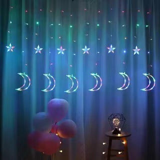 LED Acrylic Hanging Christmas Curtain Light Set with Reindeer Tree Bell and Star Ornaments | High & Bury