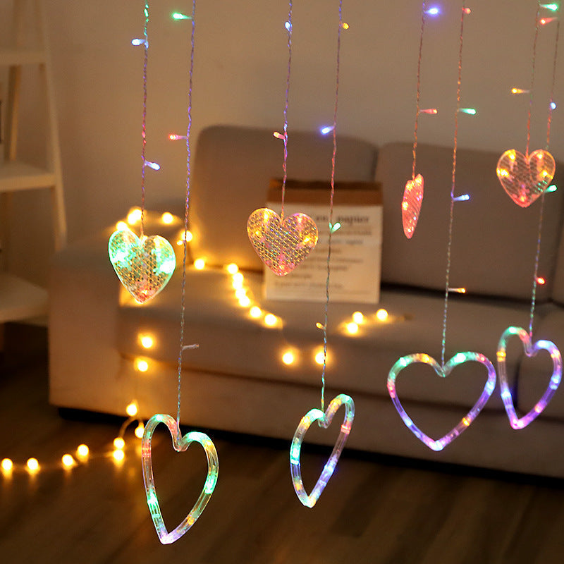 LED Acrylic Hanging Christmas Curtain Light Set with Reindeer Tree Bell and Star Ornaments | High & Bury