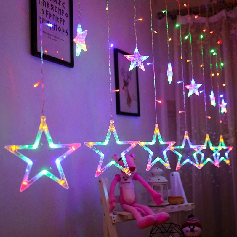 LED Acrylic Hanging Christmas Curtain Light Set with Reindeer Tree Bell and Star Ornaments | High & Bury