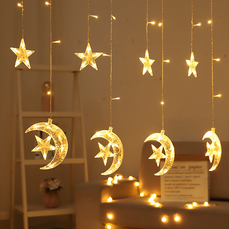 LED Acrylic Hanging Christmas Curtain Light Set with Reindeer Tree Bell and Star Ornaments | High & Bury