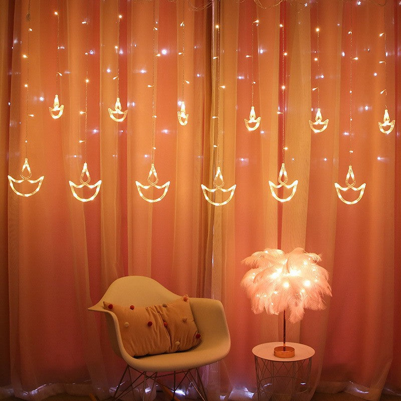 LED Acrylic Hanging Christmas Curtain Light Set with Reindeer Tree Bell and Star Ornaments | High & Bury