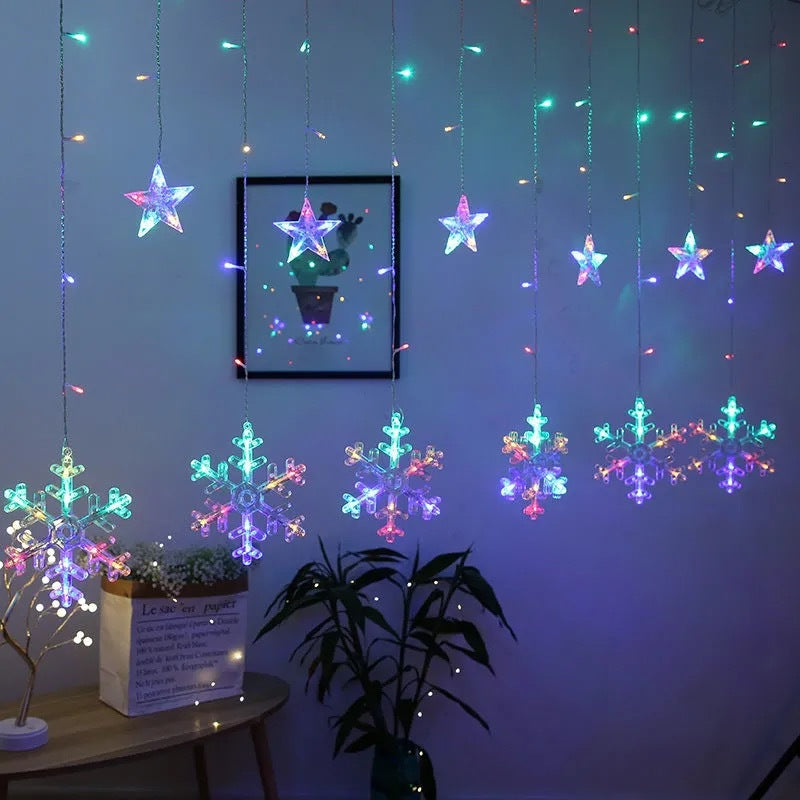 LED Acrylic Hanging Christmas Curtain Light Set with Reindeer Tree Bell and Star Ornaments | High & Bury