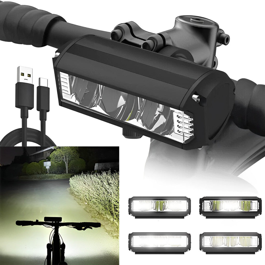 LED Bike Light, 900–2600 Lumens, Four Modes, IPX6, ABS and Aluminium