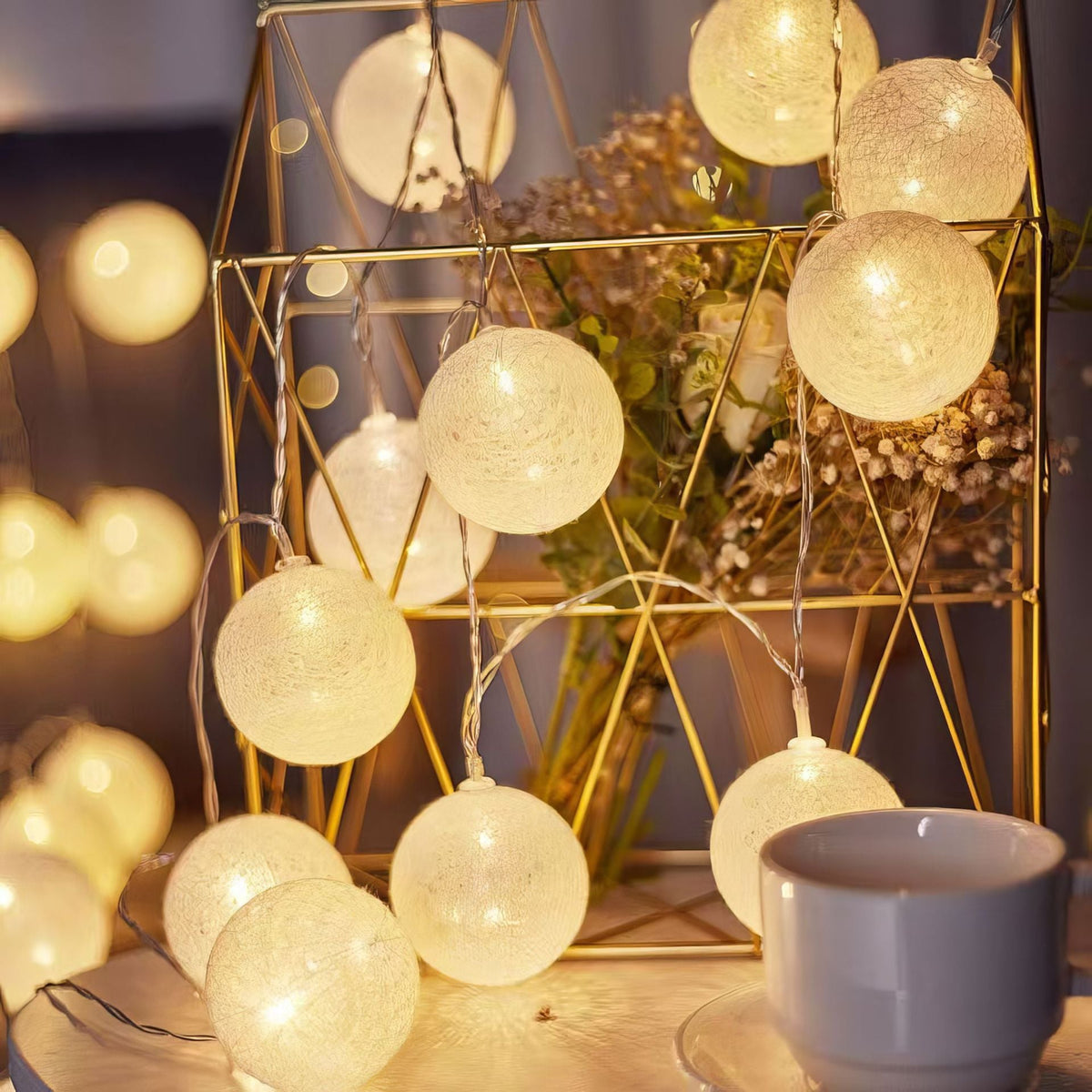 LED Cotton Ball String Lights Decorative Indoor Fairy Lanterns | High & Bury