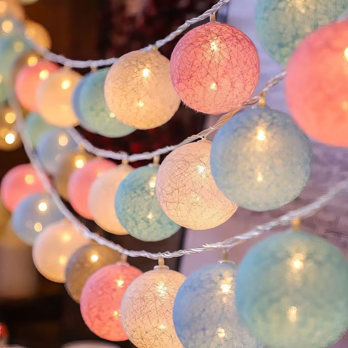 LED Cotton Ball String Lights Decorative Indoor Fairy Lanterns | High & Bury