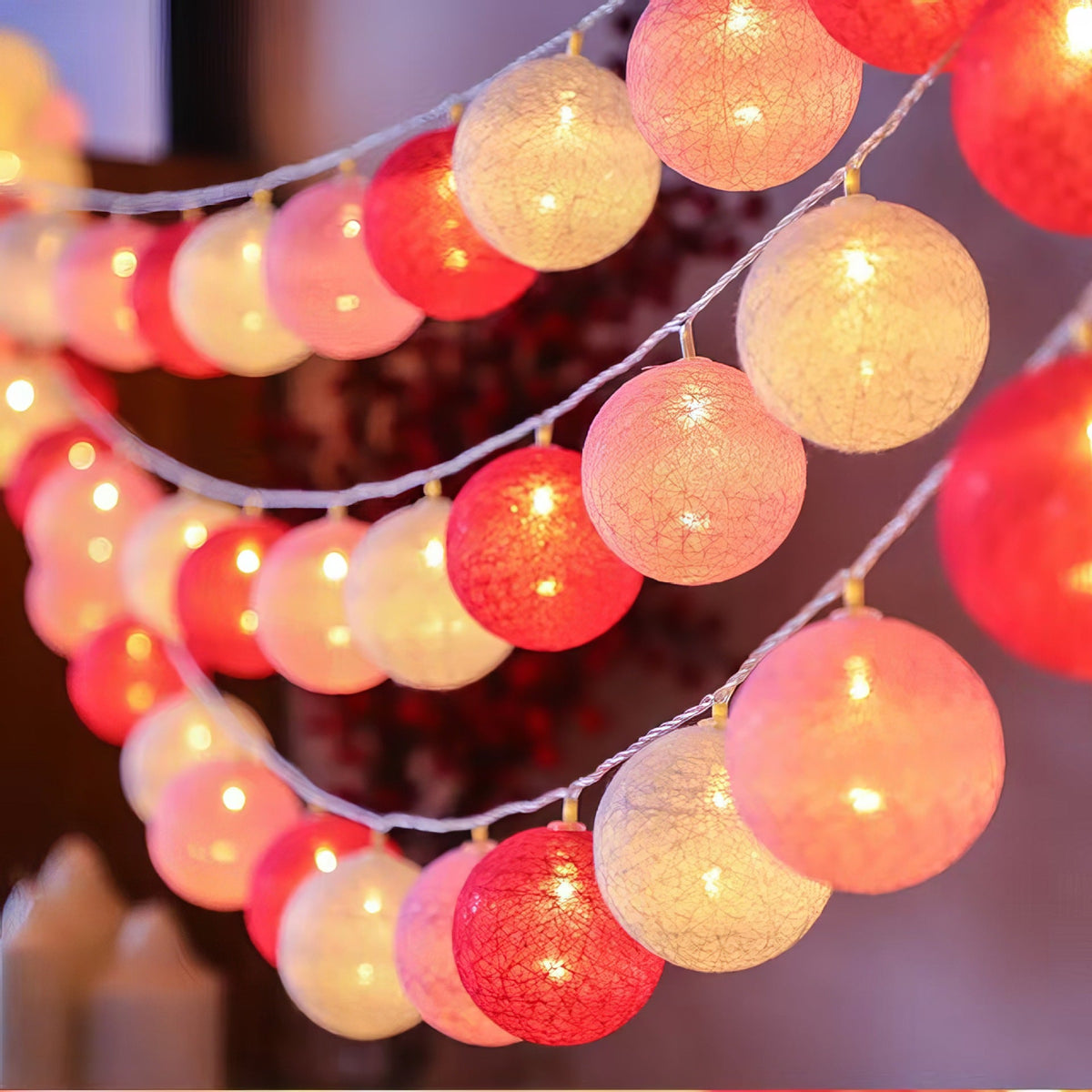 LED Cotton Ball String Lights Decorative Indoor Fairy Lanterns | High & Bury