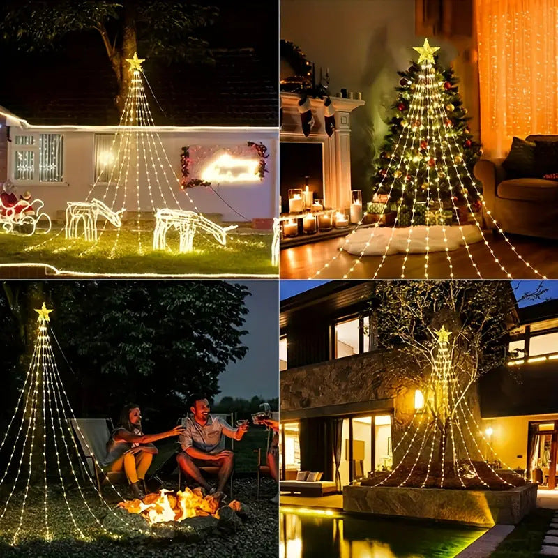 LED-Lit Pre-Installed Artificial Christmas Tree with Cascading Star Topper and Ornament-Ready Branches | High & Bury