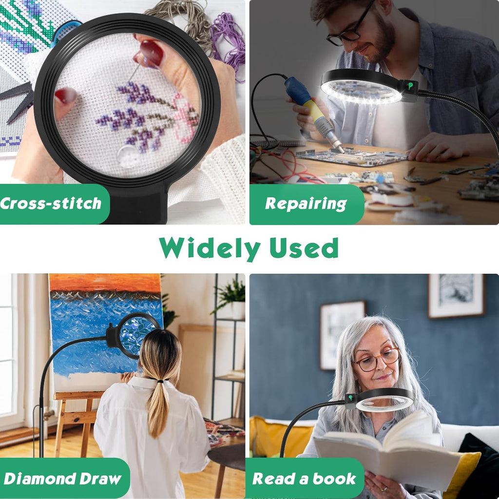 LED Magnifying Glass Lamp with 10X/30X Magnification, 6-Inch Lens, view 2