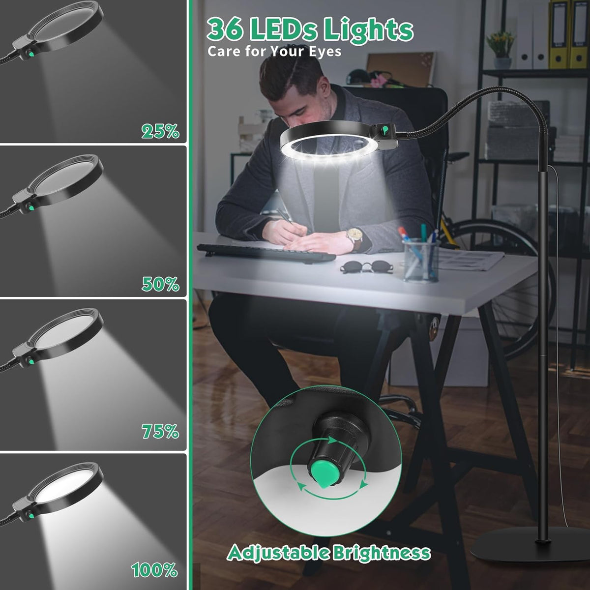 LED Magnifying Glass Lamp with 10X/30X Magnification, 6-Inch Lens, view 3