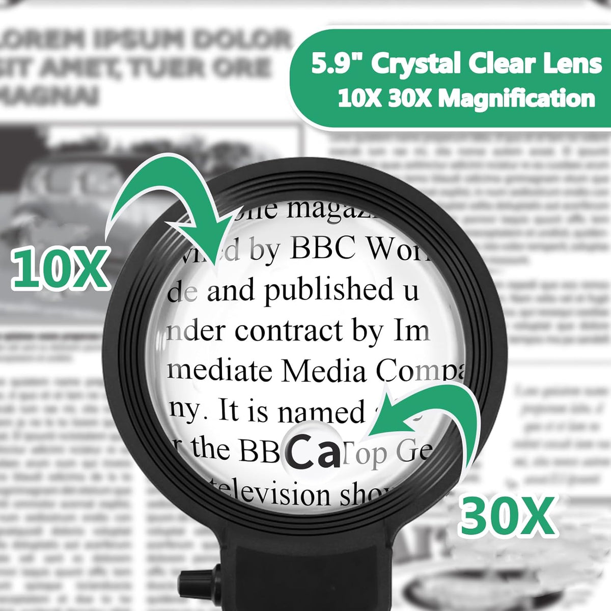 LED Magnifying Glass Lamp with 10X/30X Magnification, 6-Inch Lens, view 5