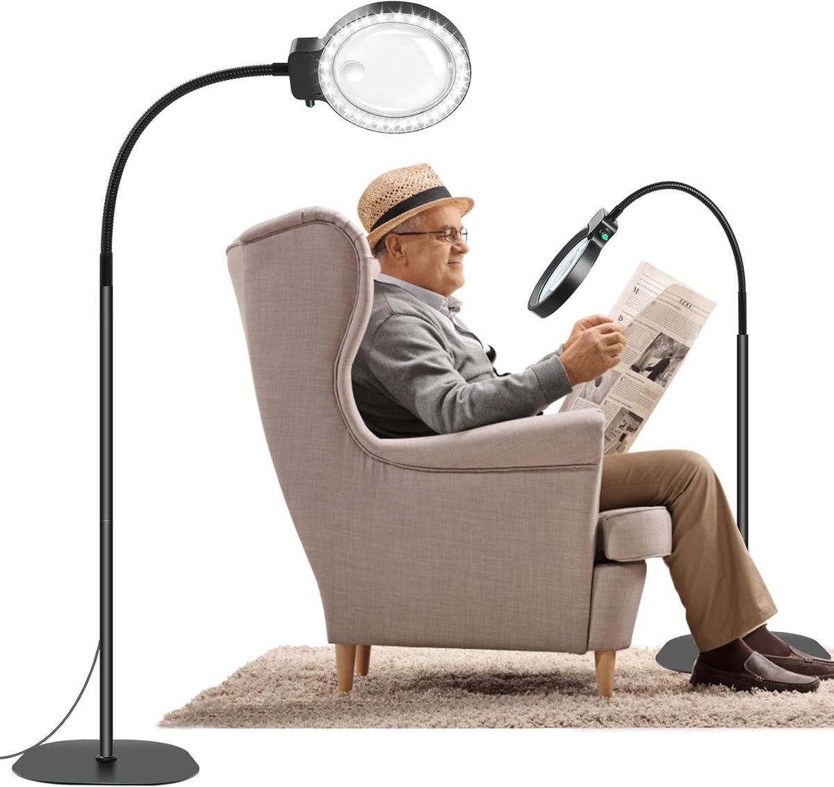 LED Magnifying Glass Lamp with 10X/30X Magnification, 6-Inch Lens