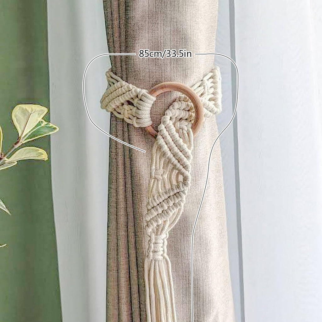 Macrame Curtain Tieback with Wooden Ring | High & Bury