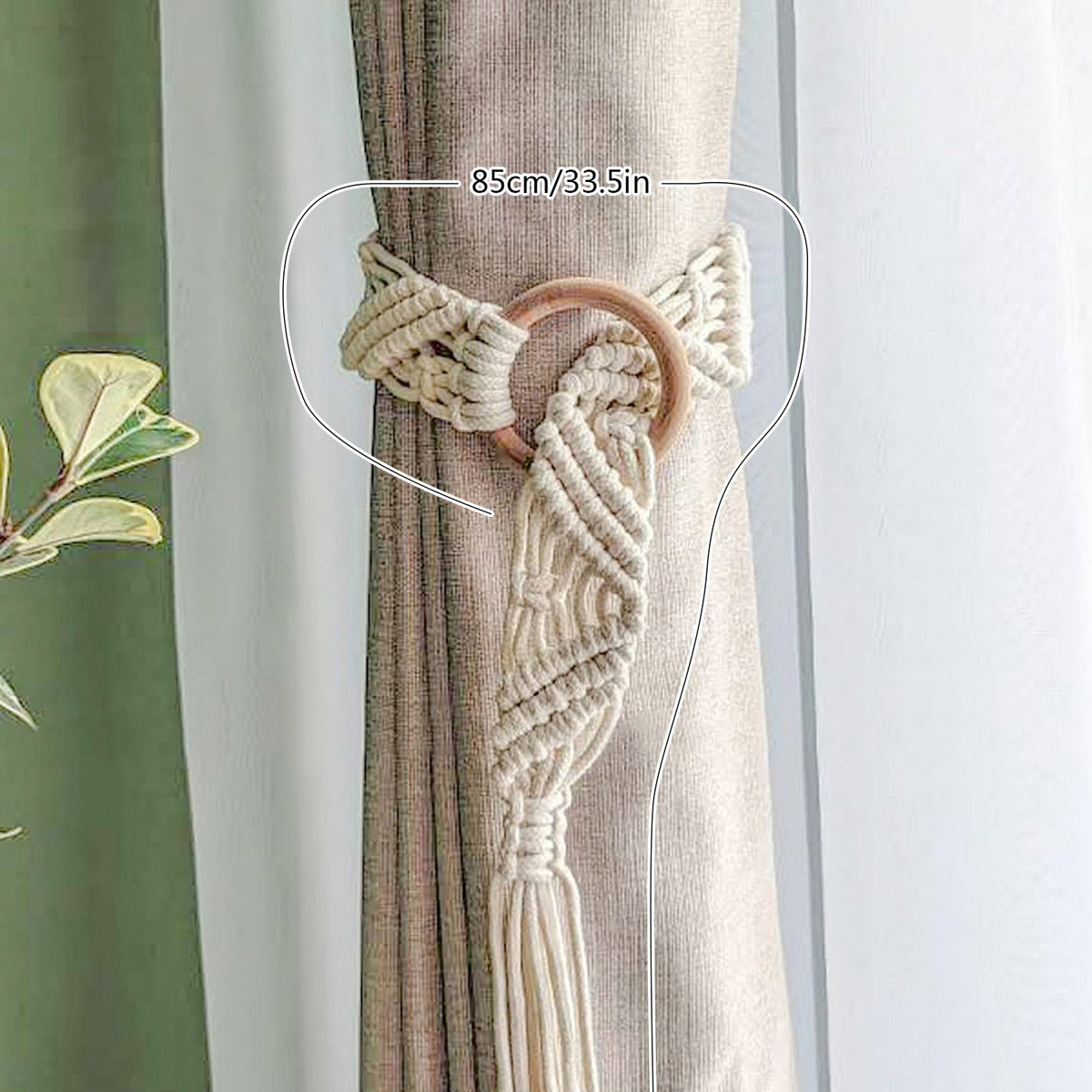 Macrame Curtain Tieback with Wooden Ring | High & Bury