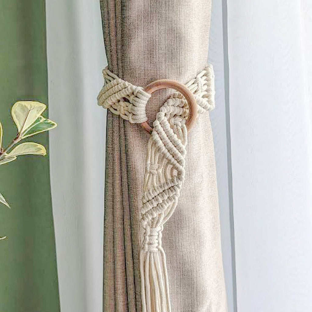 Macrame Curtain Tieback with Wooden Ring | High & Bury