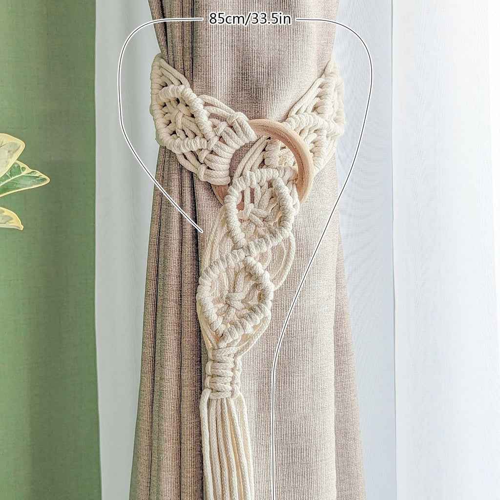Macrame Curtain Tieback with Wooden Ring | High & Bury