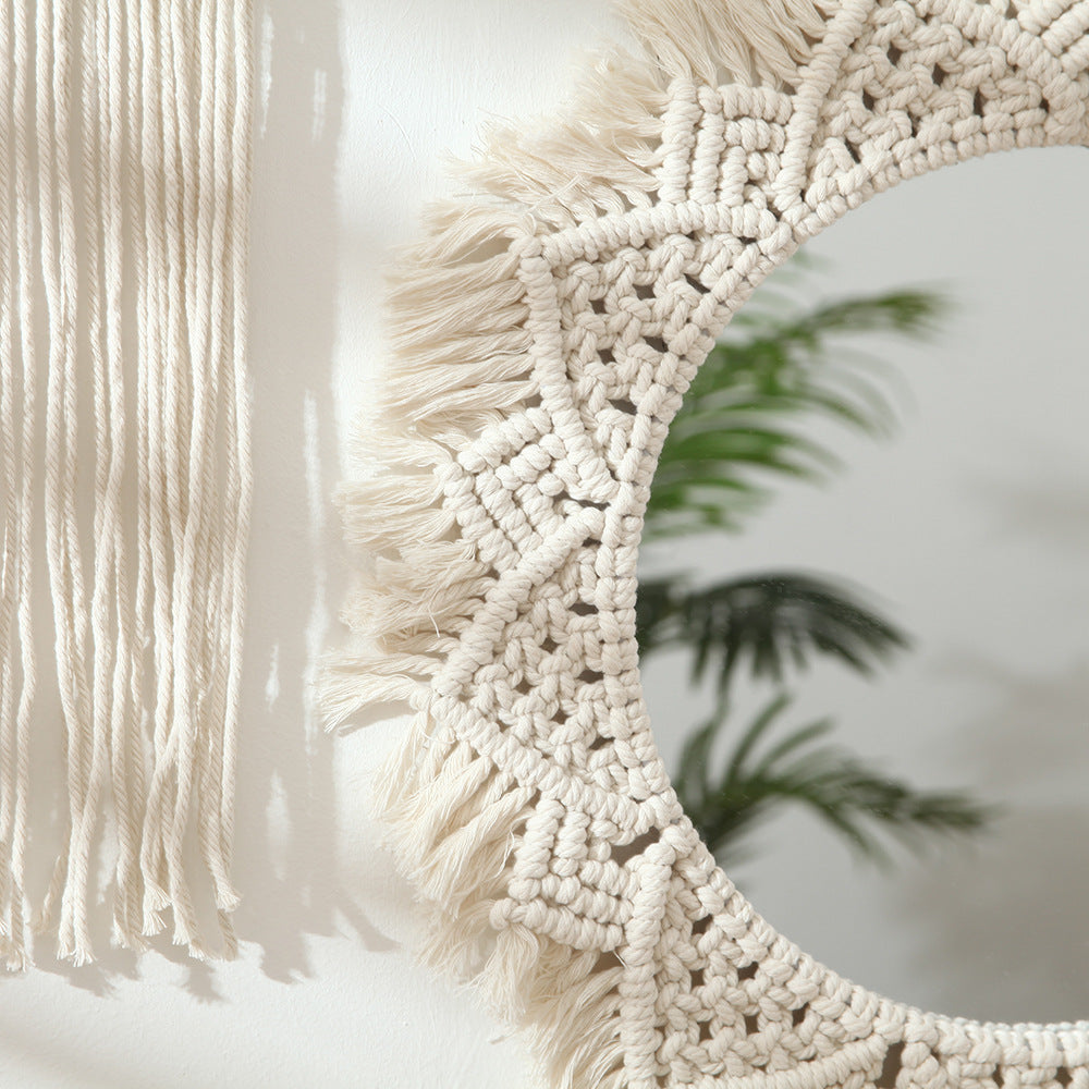 Macrame Decorative Round Wall Mirror | High & Bury