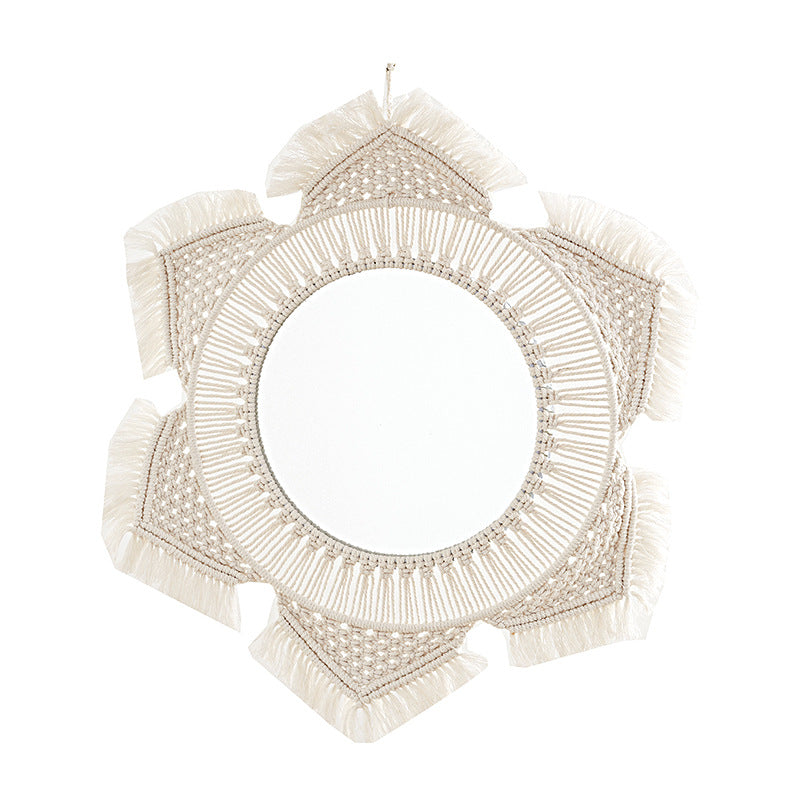 Macrame Decorative Round Wall Mirror Tassel 20 Inch | High & Bury