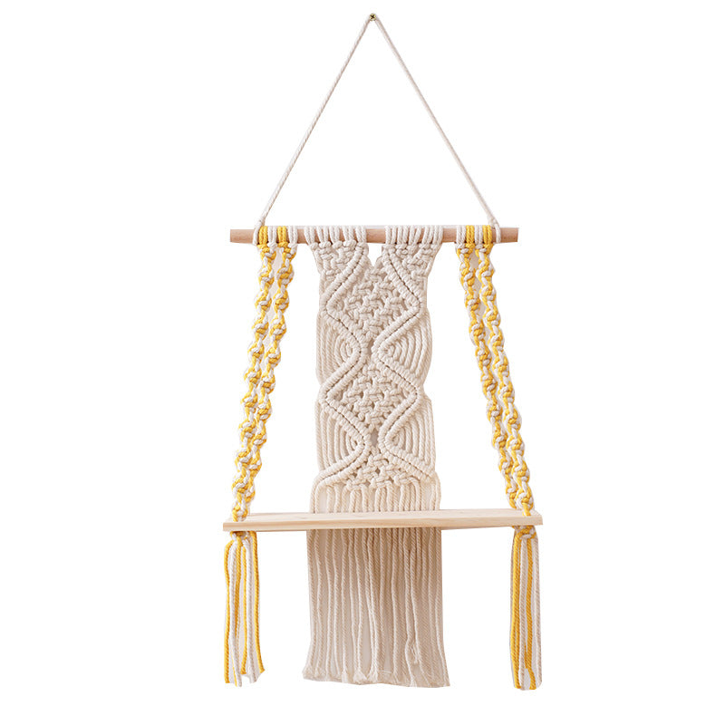 Macrame Decorative Shelf with Wooden Base | High & Bury