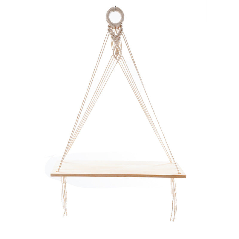 Macrame Floating Shelf with Natural Wooden Accents | High & Bury