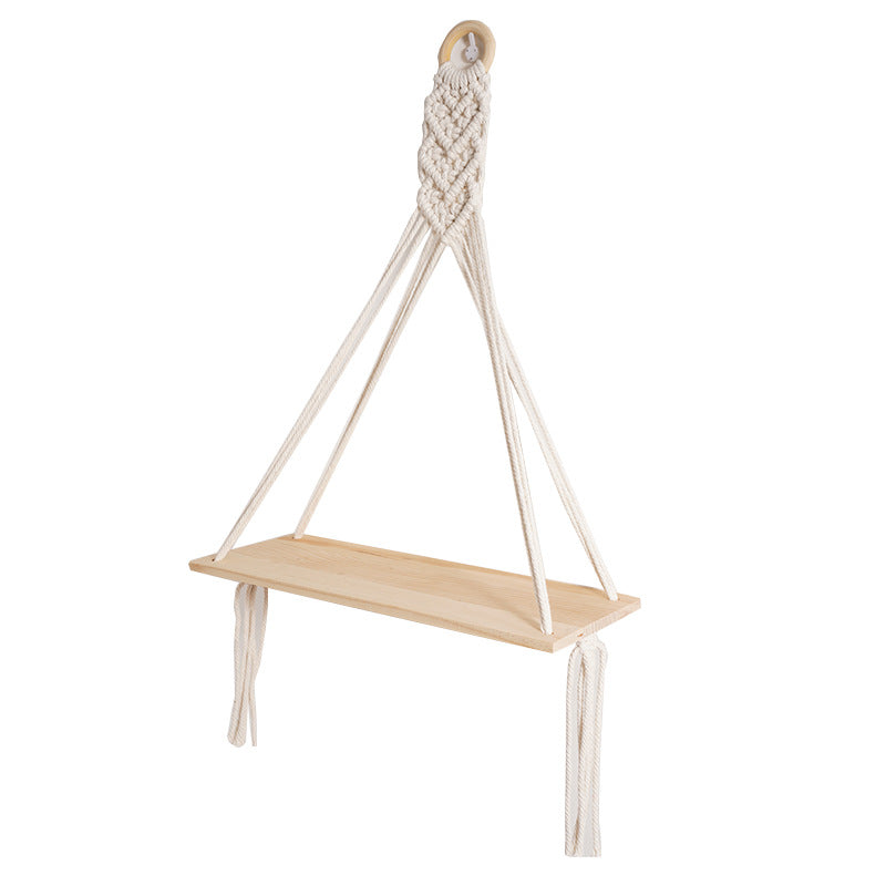 Macrame Floating Shelf with Natural Wooden Accents | High & Bury