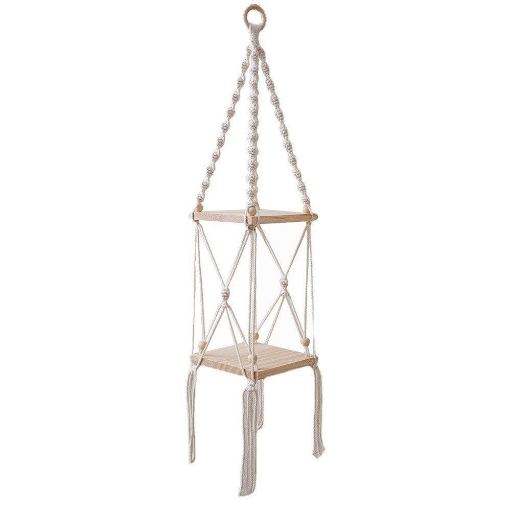 Macrame Hanging Shelf Organizer White | High & Bury