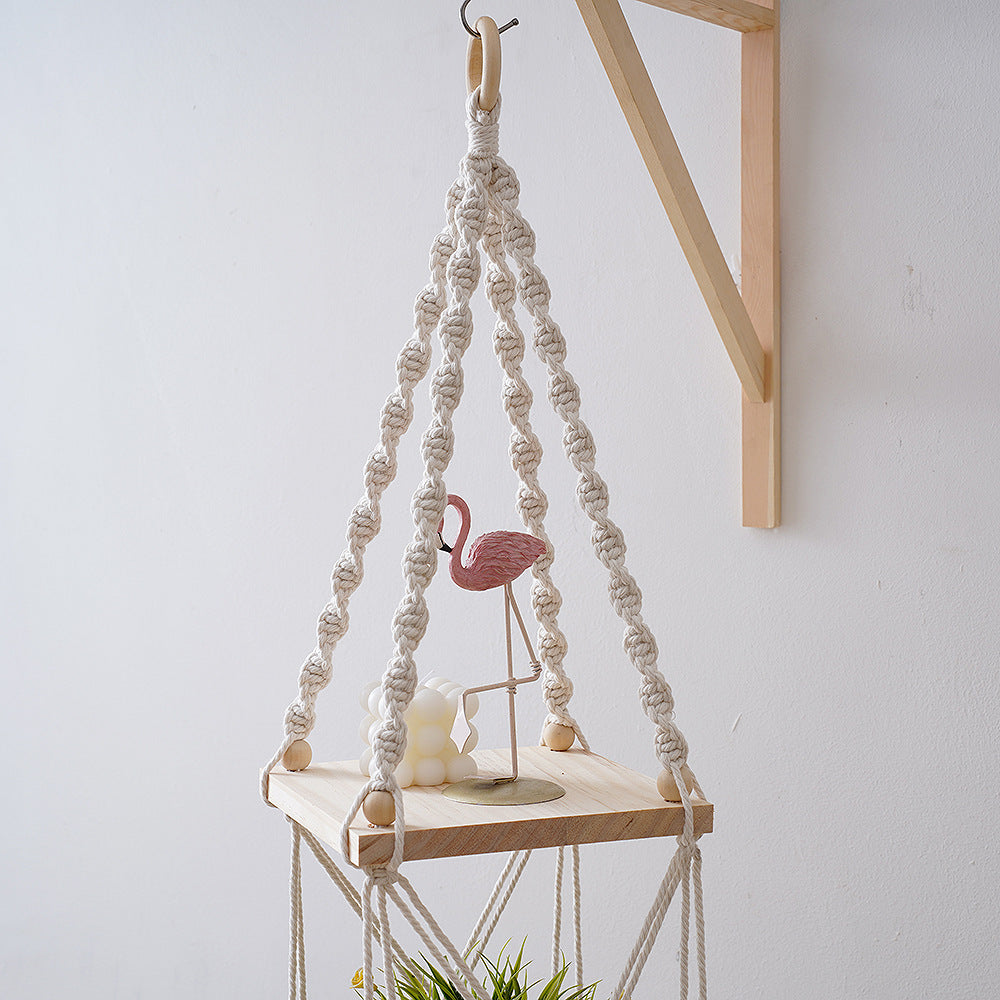 Macrame Hanging Shelf Organizer White | High & Bury